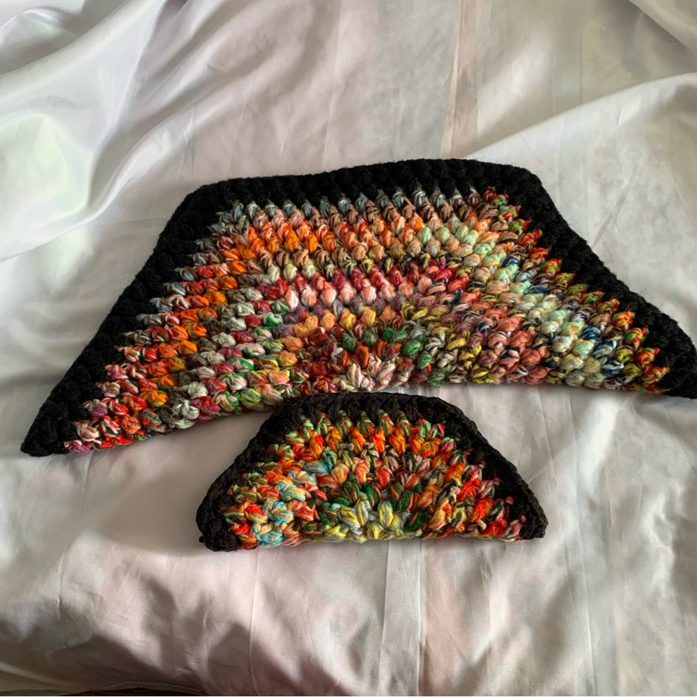 Bohemian Homemade Colorful Crochet Hexagon Scrubby Star 2 Set Blanket Doily